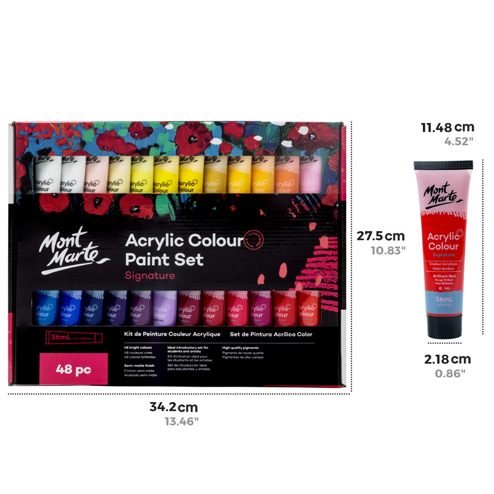 Mont Marte Acrylic Colour Paint Gift/Artist Set 36ml Tubes 48pce