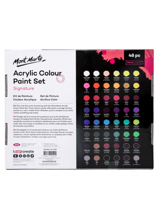 Mont Marte Acrylic Colour Paint Gift/Artist Set 36ml Tubes 48pce